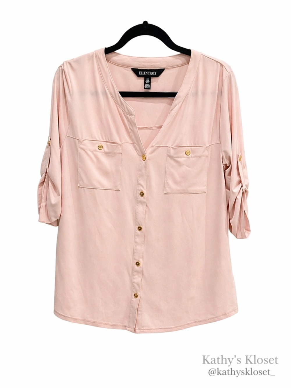 Ellen Tracy Soft Blush Pink Button-Down Utility Shirt
